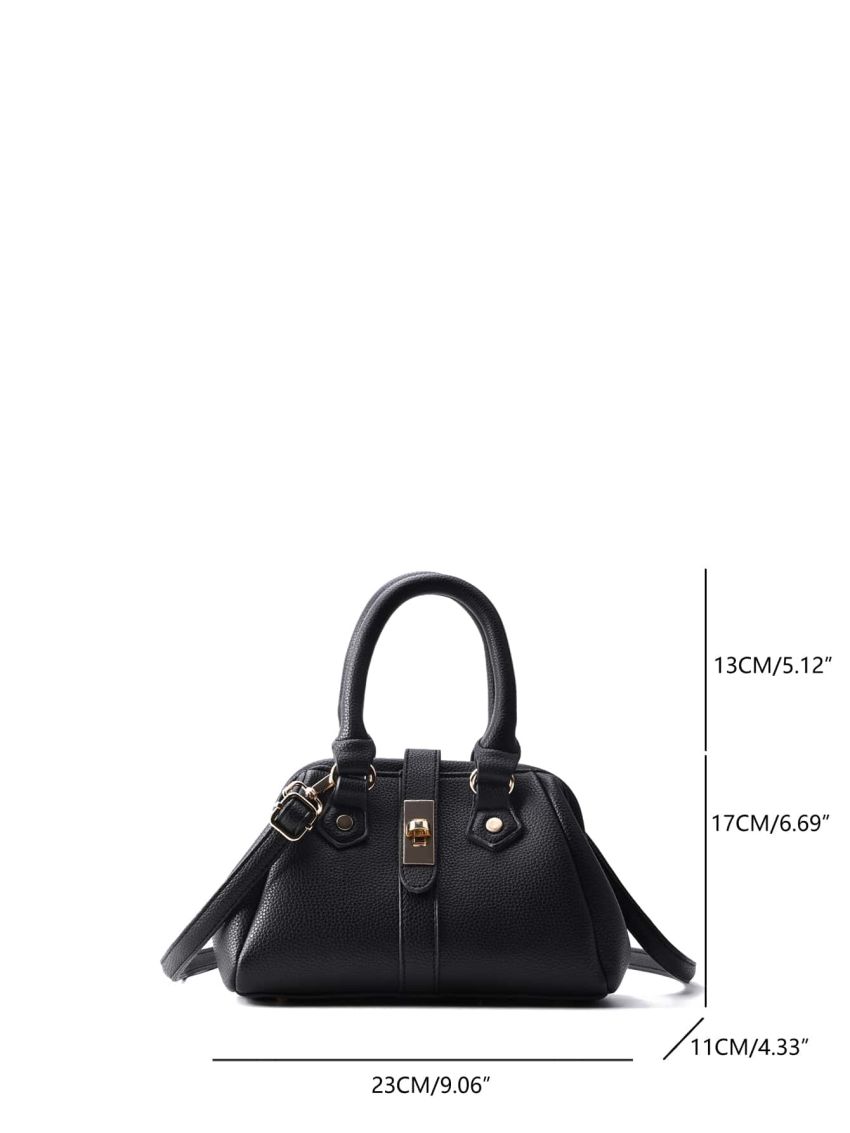 Litchi Embossed Twist Lock Satchel Bag