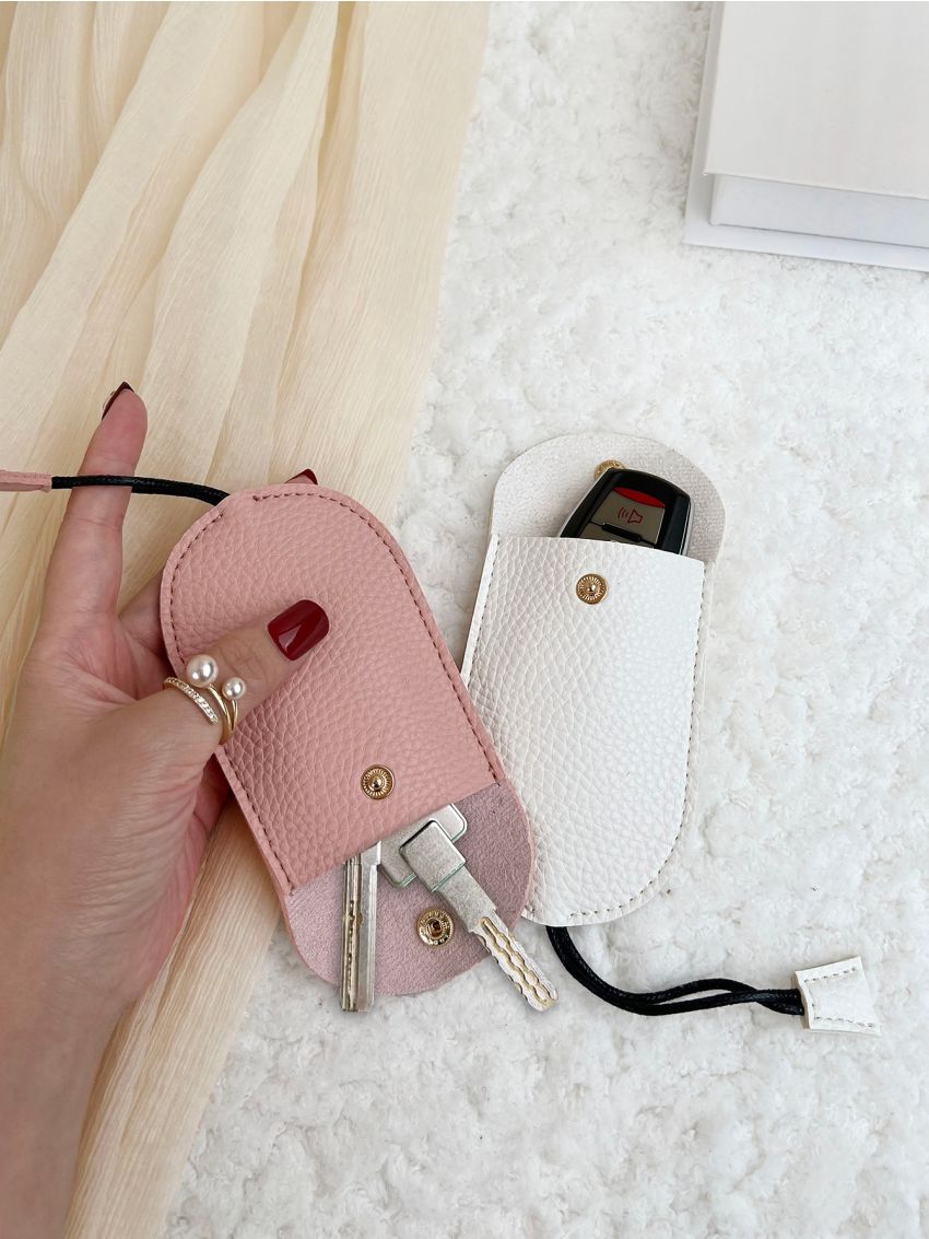 2pcs Litchi Embossed Snap Button Key Case Car Holder Case