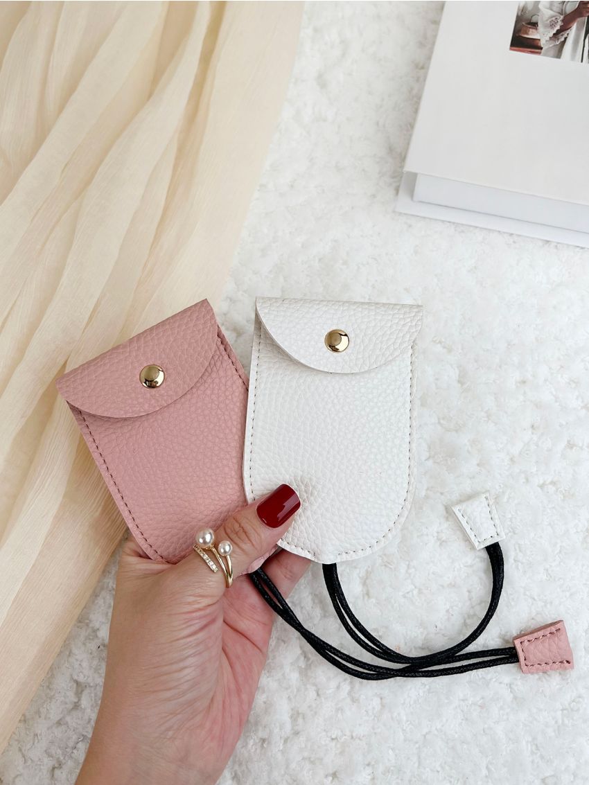 2pcs Litchi Embossed Snap Button Key Case Car Holder Case