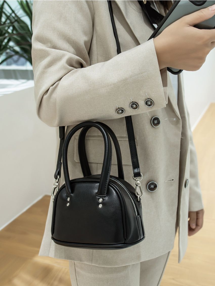 Mini Studded Decor Double Handle Square Bag