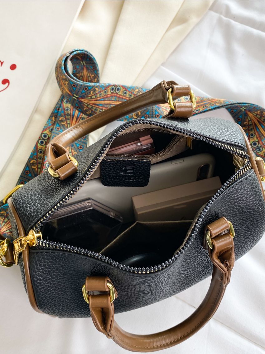 Mini Litchi Embossed Boston Bag