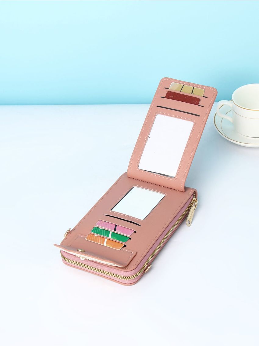 Flower Pattern Phone Wallet Faux Pearl Decor