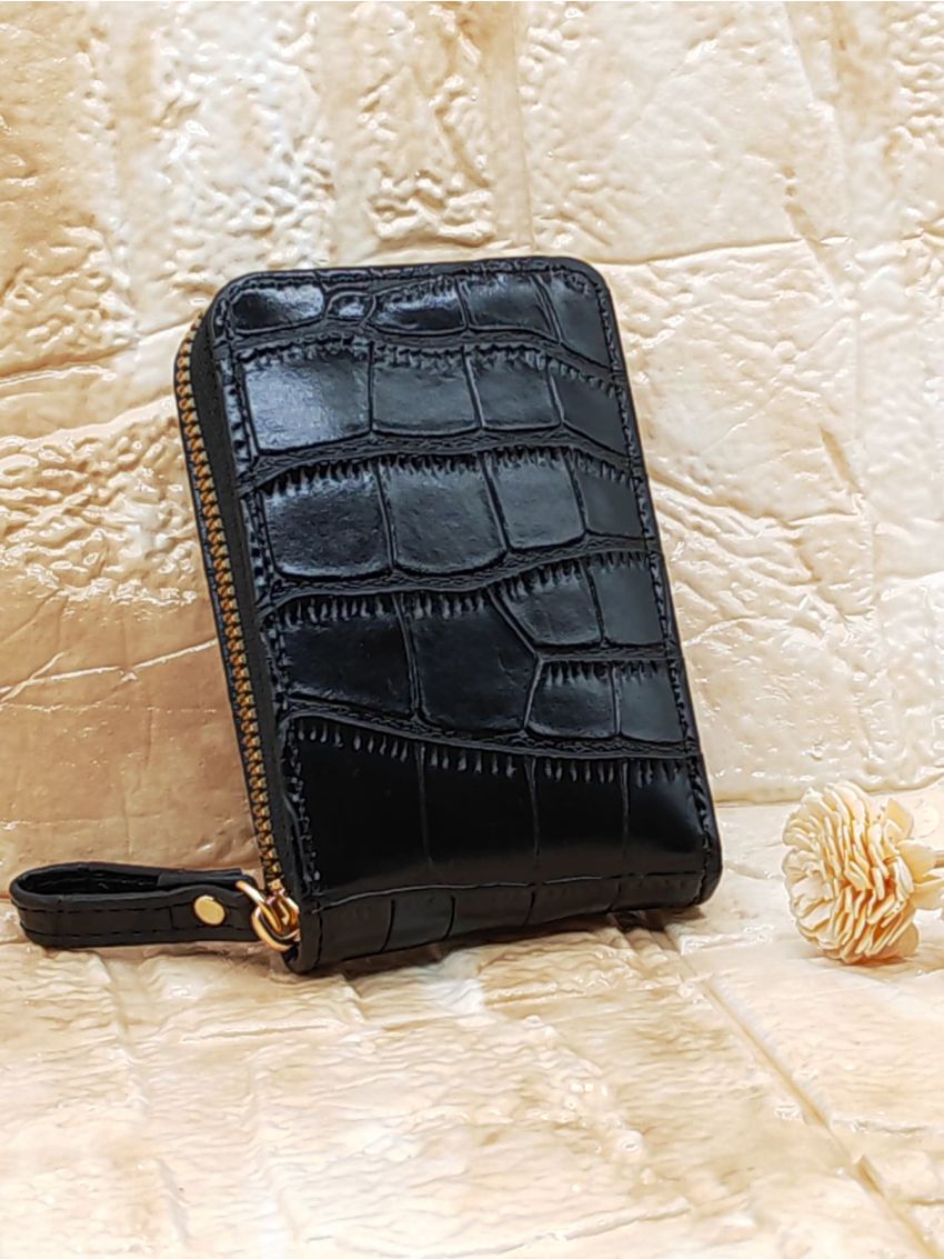 Crocodile Embossed Zipper Card Holder Multi-Card Card Organizer For Storage Credit Cards