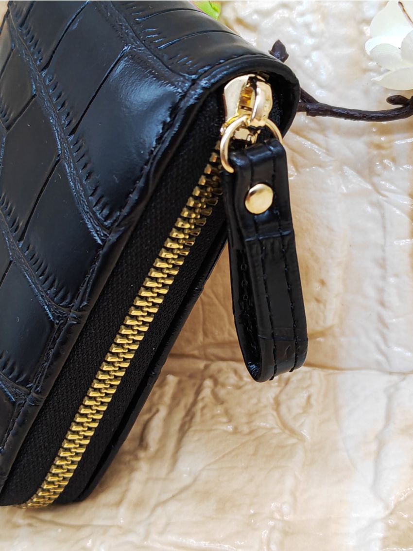 Crocodile Embossed Zipper Card Holder Multi-Card Card Organizer For Storage Credit Cards