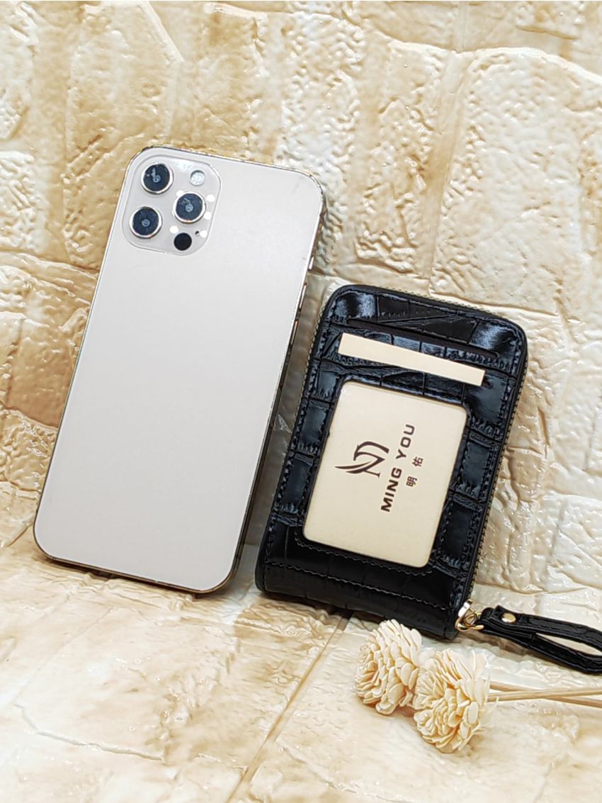 Crocodile Embossed Zipper Card Holder Multi-Card Card Organizer For Storage Credit Cards