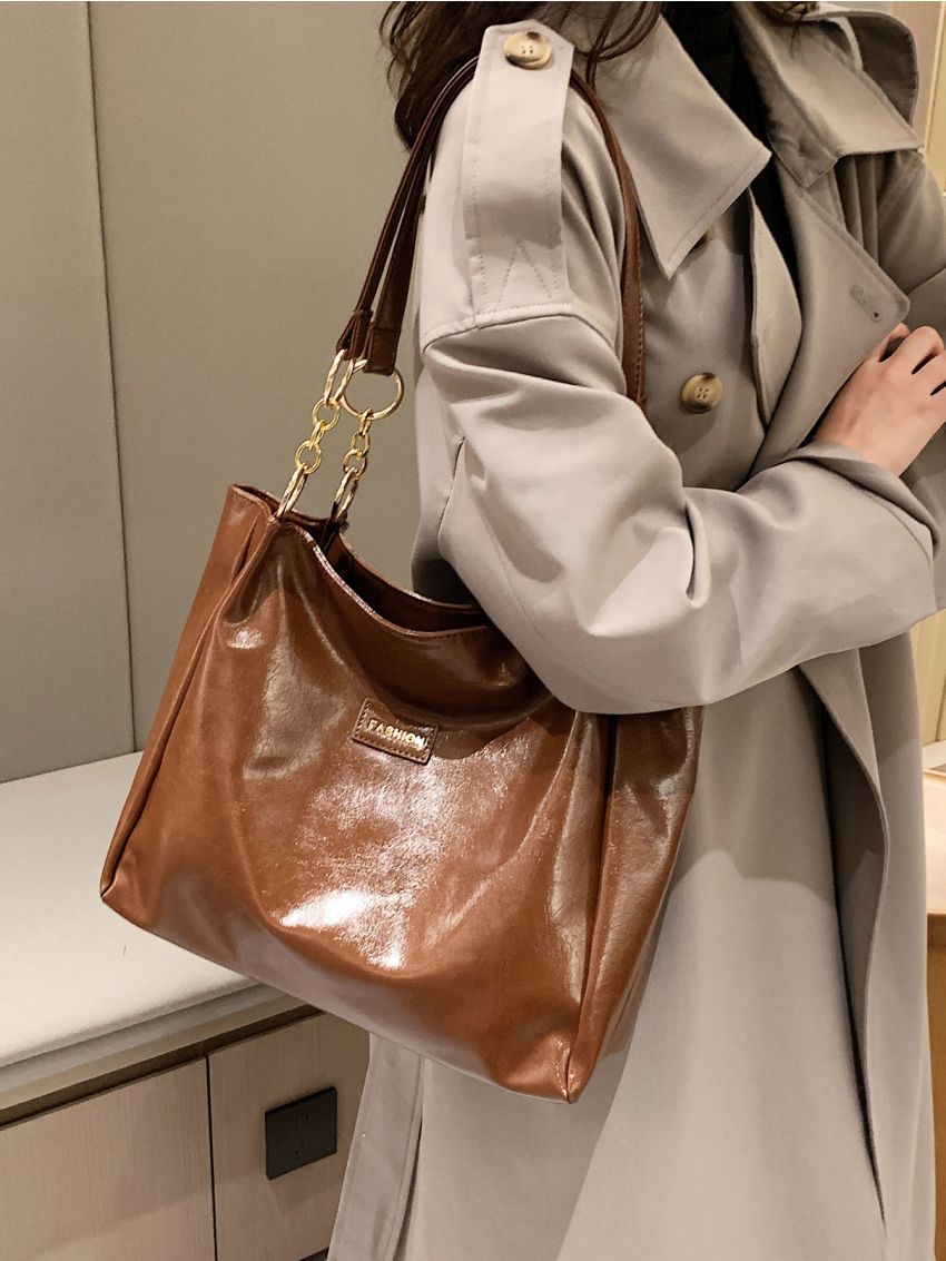 Patch Detail Shoulder Tote Bag