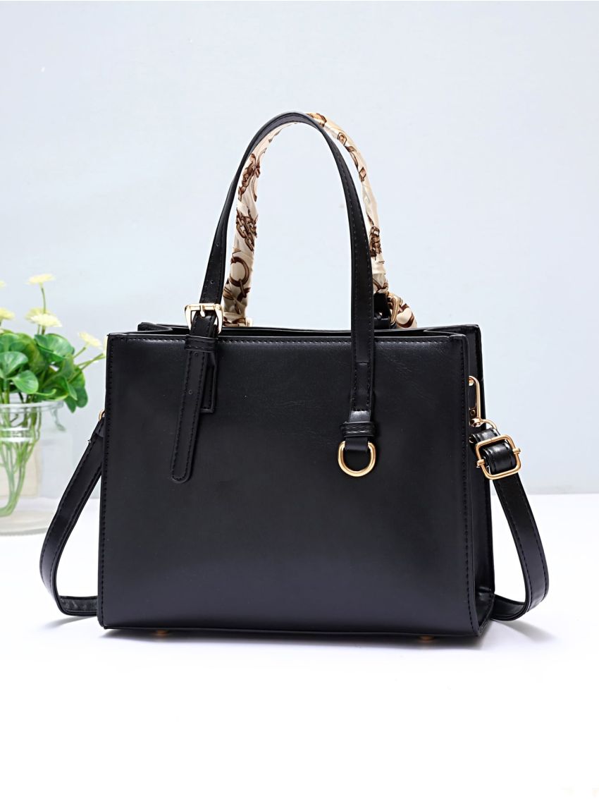 Scarf Decor Letter Graphic Satchel Bag, Mothers Day Gift For Mom