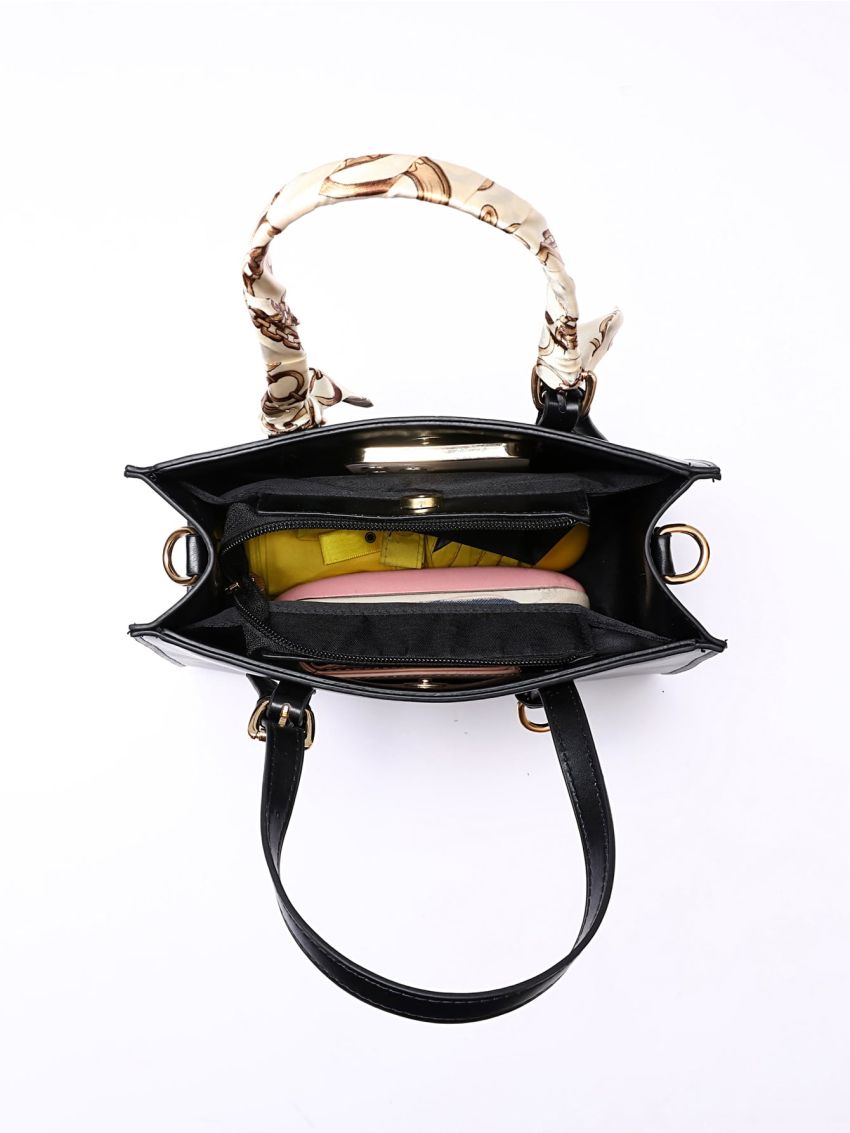 Scarf Decor Letter Graphic Satchel Bag, Mothers Day Gift For Mom