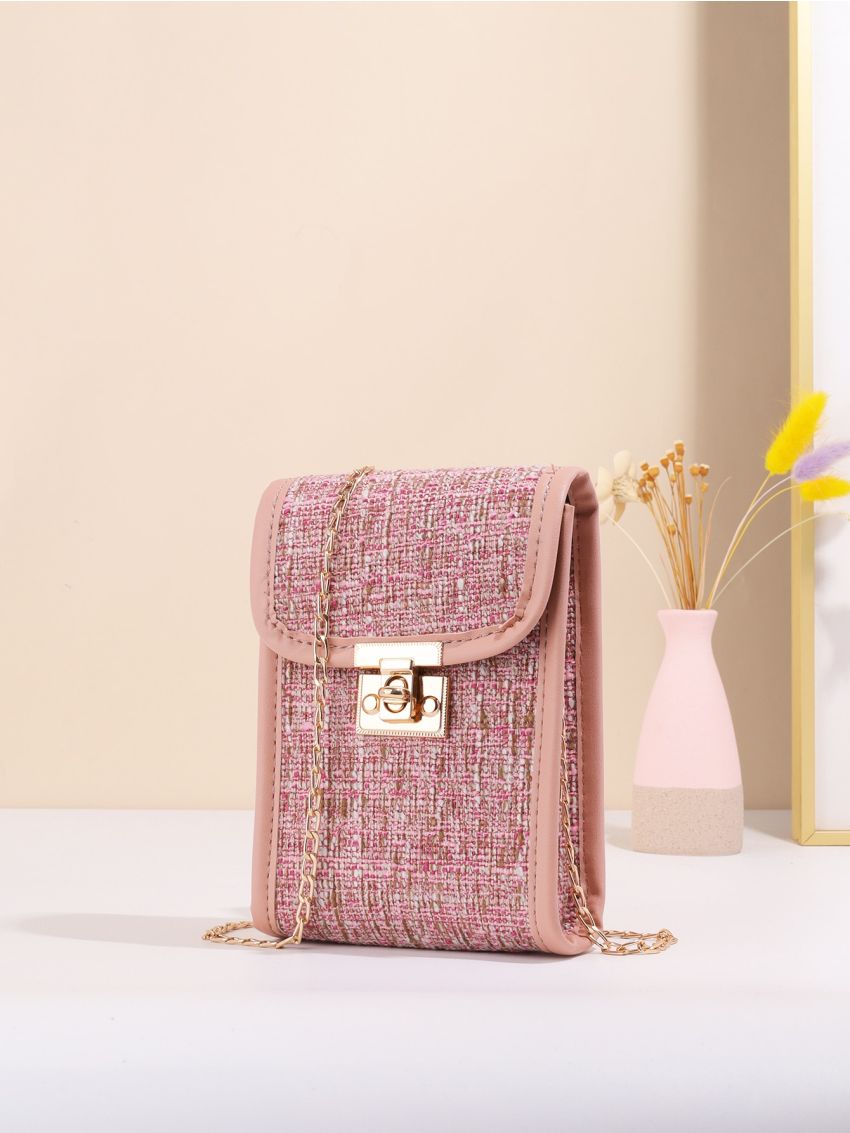 Plaid Pattern Twist Lock Phone Wallet