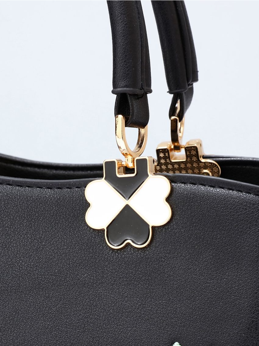 Bee & Floral Embroidery Square Bag, Elegant For Office & Work