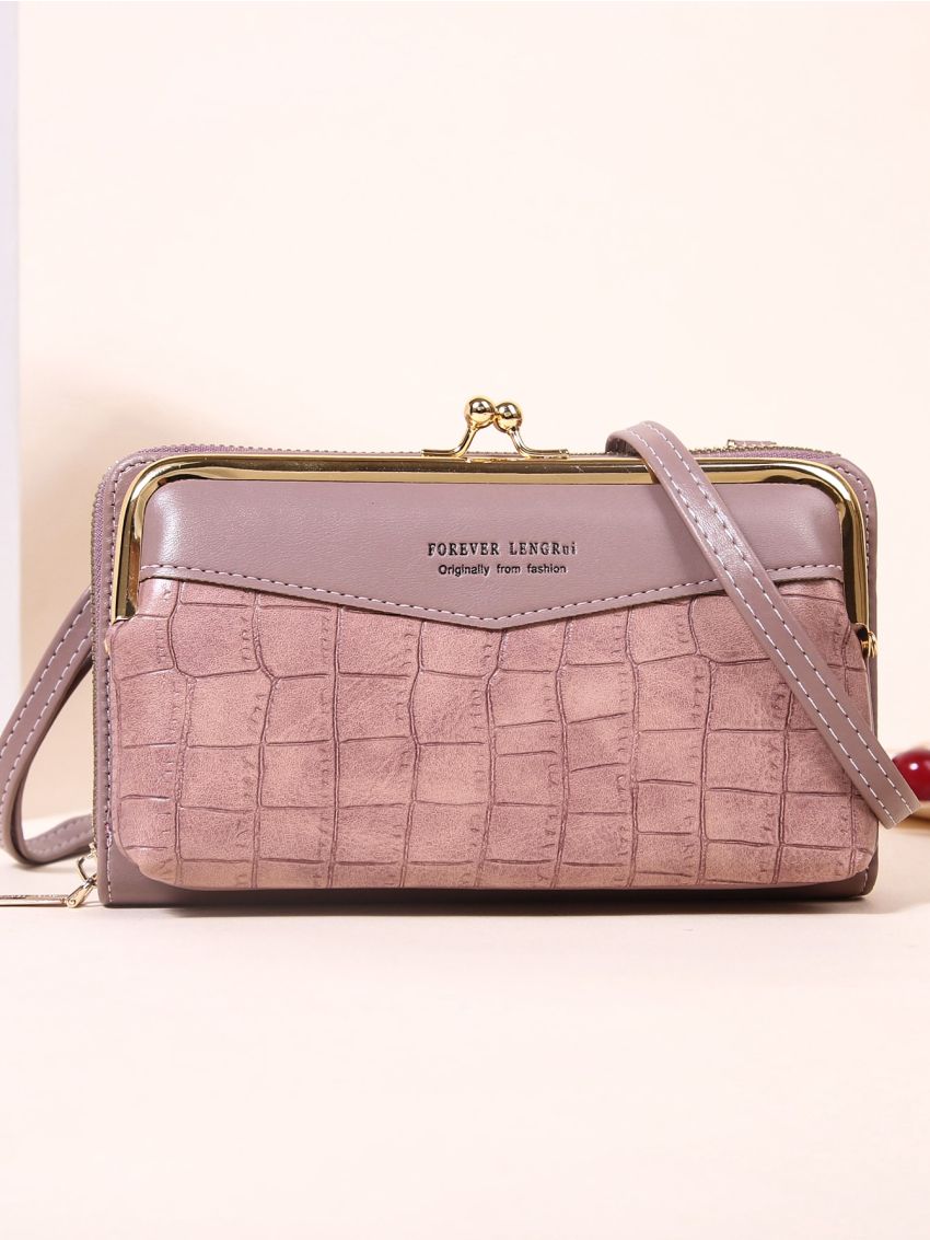 Crocodile Embossed Kiss Lock Phone Wallet