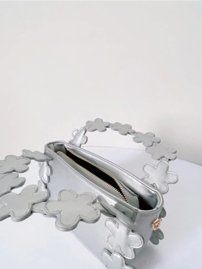 Metallic Floral Applique Decor Square Bag