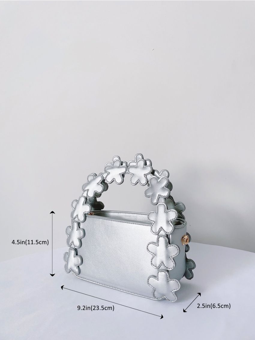 Metallic Floral Applique Decor Square Bag