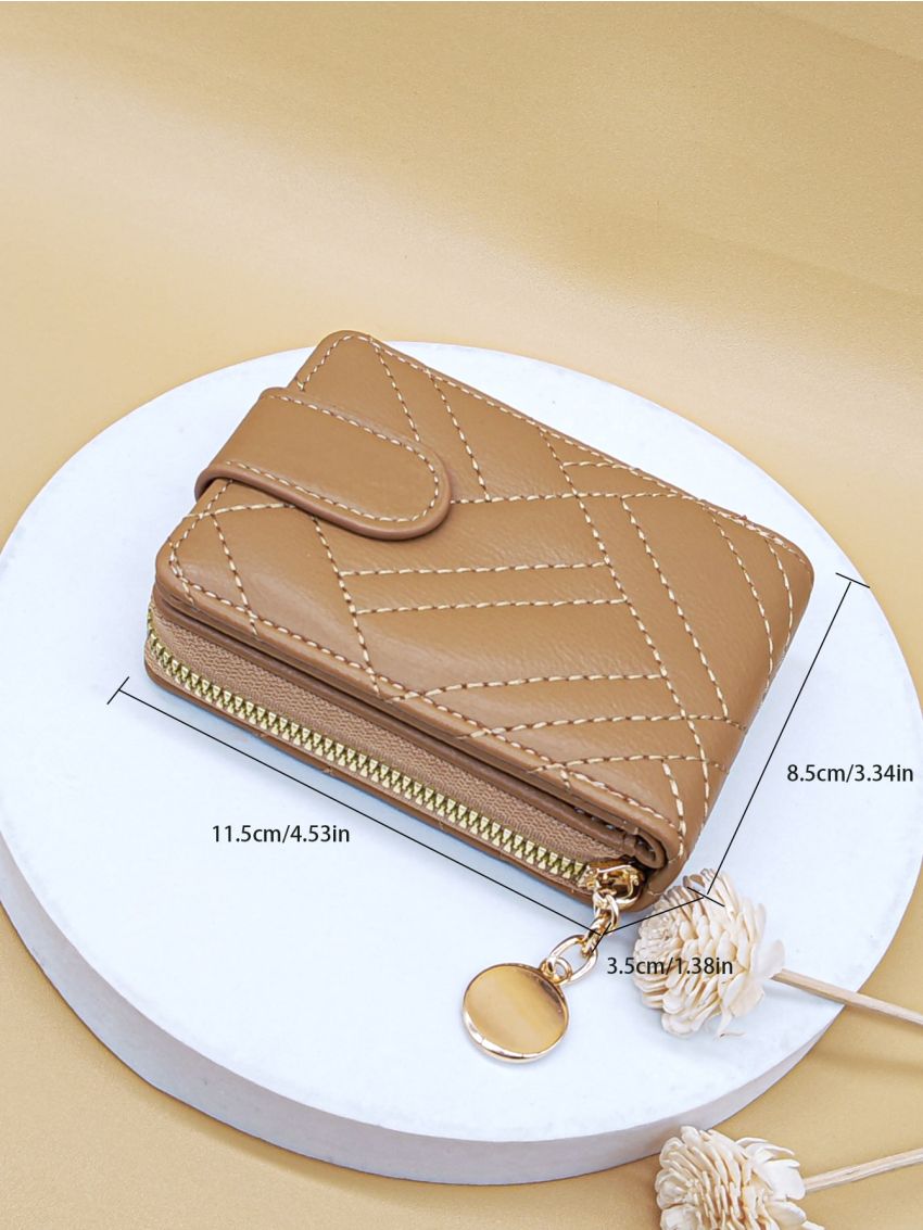 Stitch Detail Card Holder Snap Button Zipper PU Multi-Card Card Organizer for Storage Credit Cards