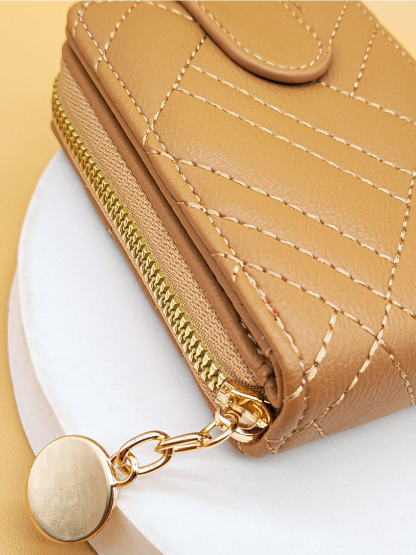 Stitch Detail Card Holder Snap Button Zipper PU Multi-Card Card Organizer for Storage Credit Cards