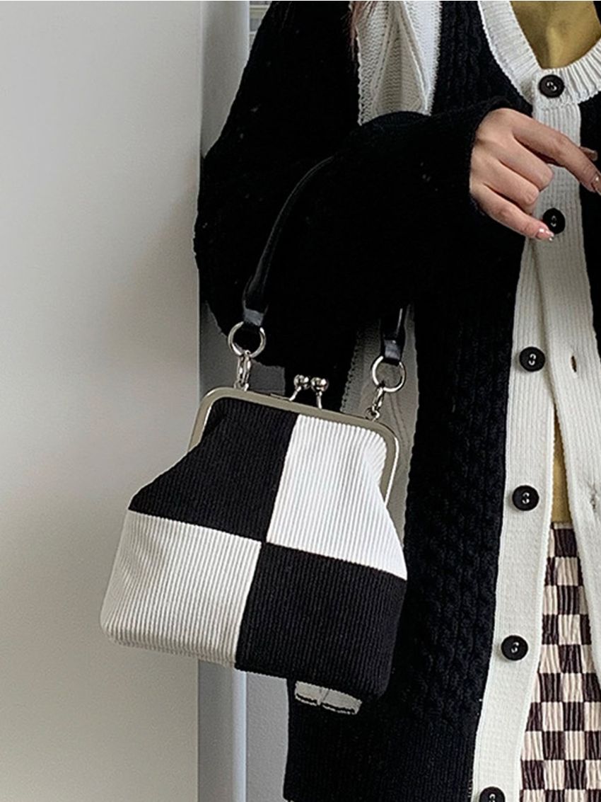 Mini Two Tone Kiss Lock Satchel Bag