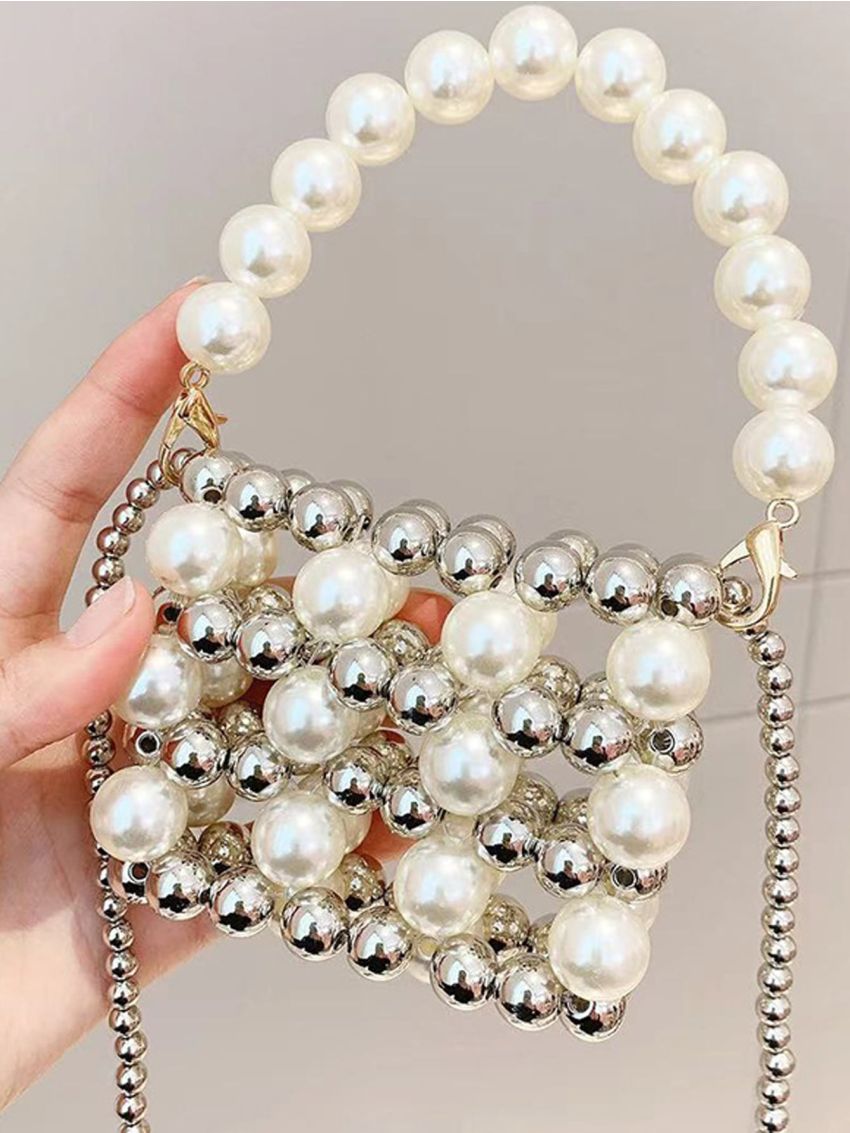 Mini Faux Pearl Decor Satchel Bag