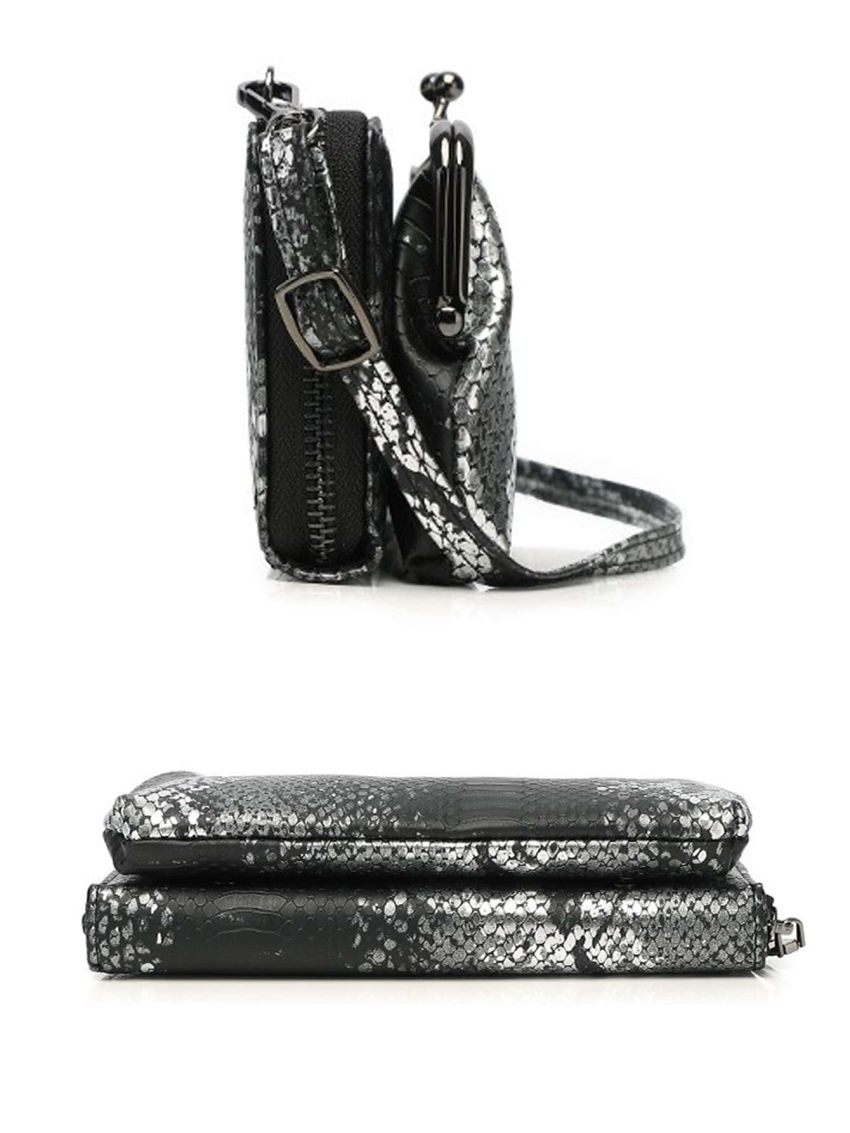 Snakeskin Embossed Kiss Lock Phone Wallet