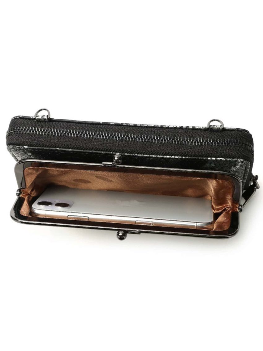 Snakeskin Embossed Kiss Lock Phone Wallet