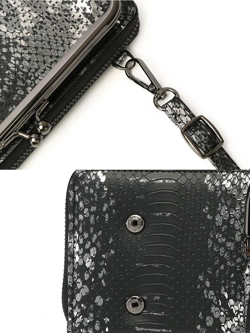 Snakeskin Embossed Kiss Lock Phone Wallet