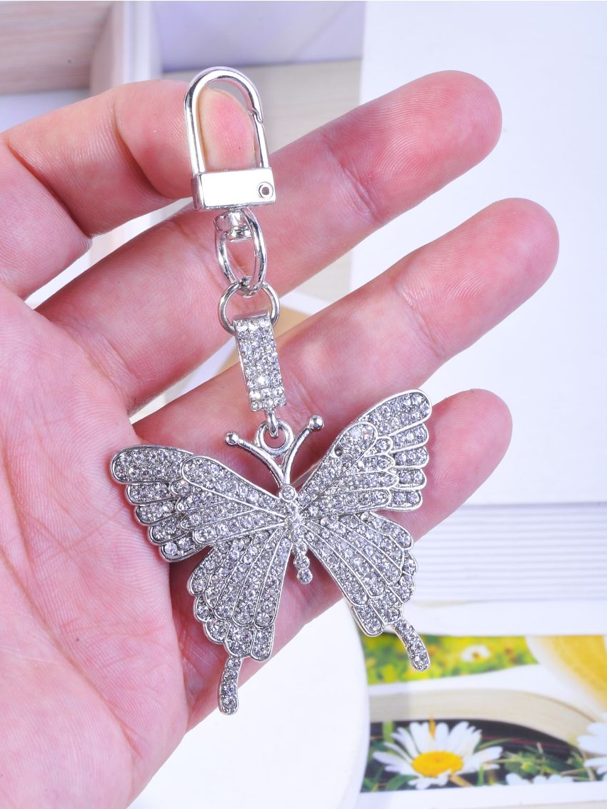 Gorgeous Golden Butterfly Keychain Rhinestone Butterfly Decor Bag Charm Perfect Accessory for Any Bag or Purse