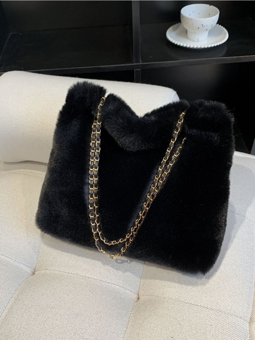 Fuzzy Shoulder Tote Bag