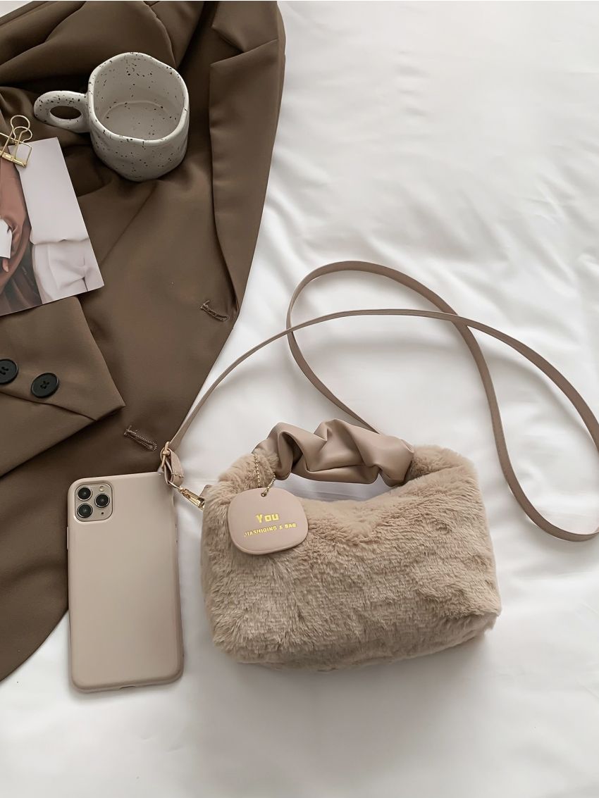 Mini Ruched Top Handle Flannelette Satchel Bag