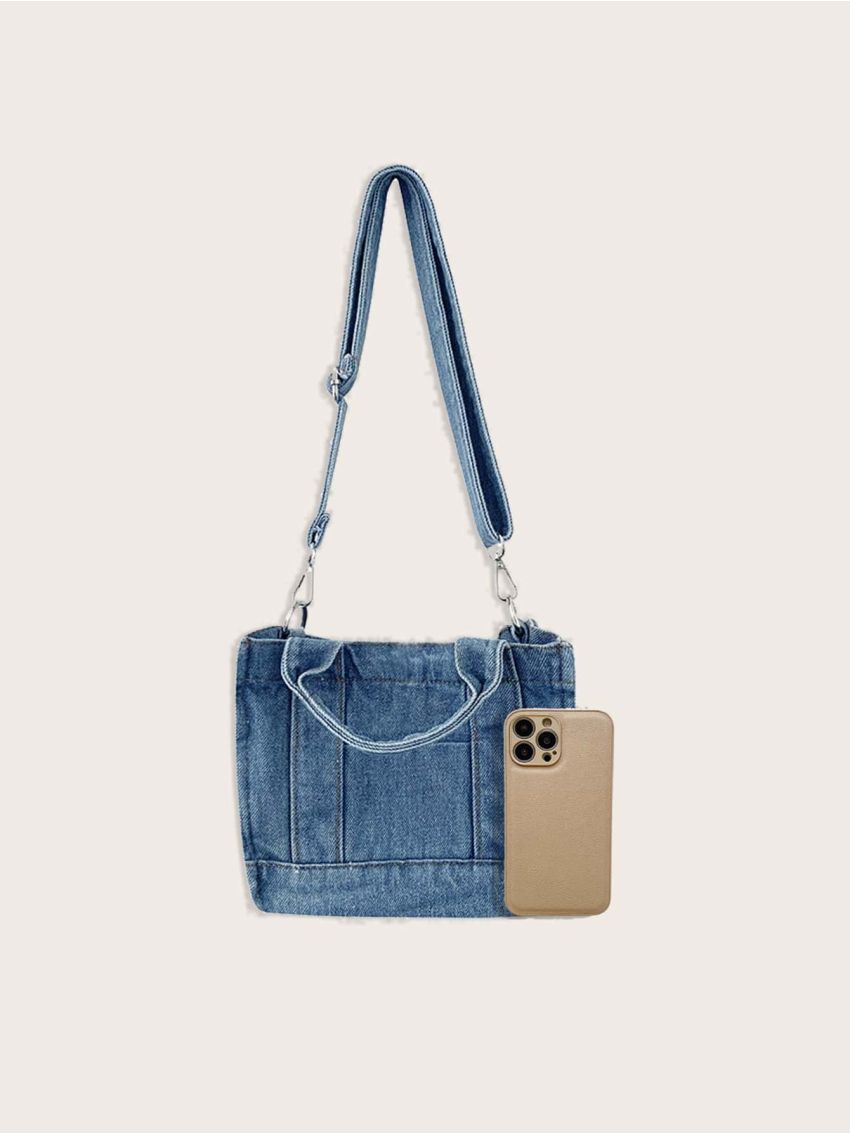 Double Handle Denim Square Bag