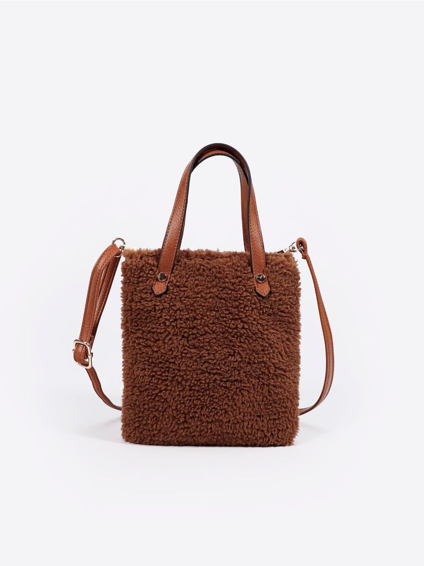 Mini Double Handle Fuzzy Square Bag