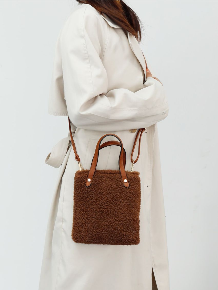Mini Double Handle Fuzzy Square Bag