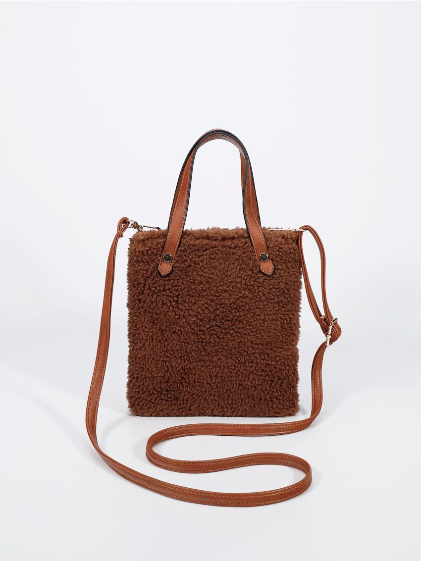 Mini Double Handle Fuzzy Square Bag
