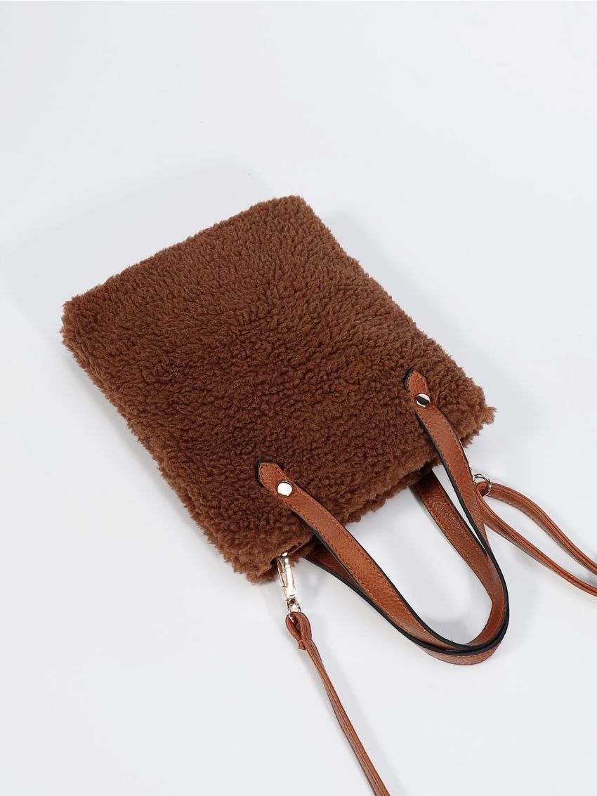 Mini Double Handle Fuzzy Square Bag