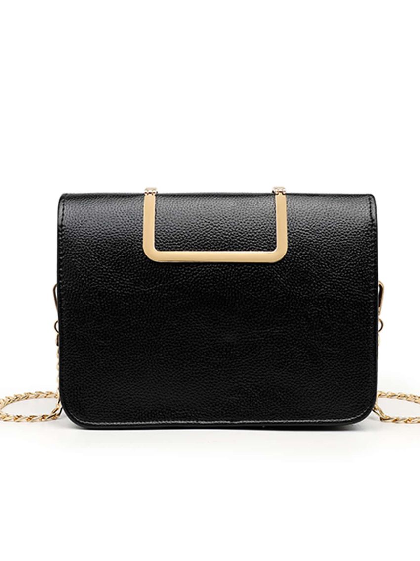 Litchi Embossed Metal Decor Flap Chain Square Bag