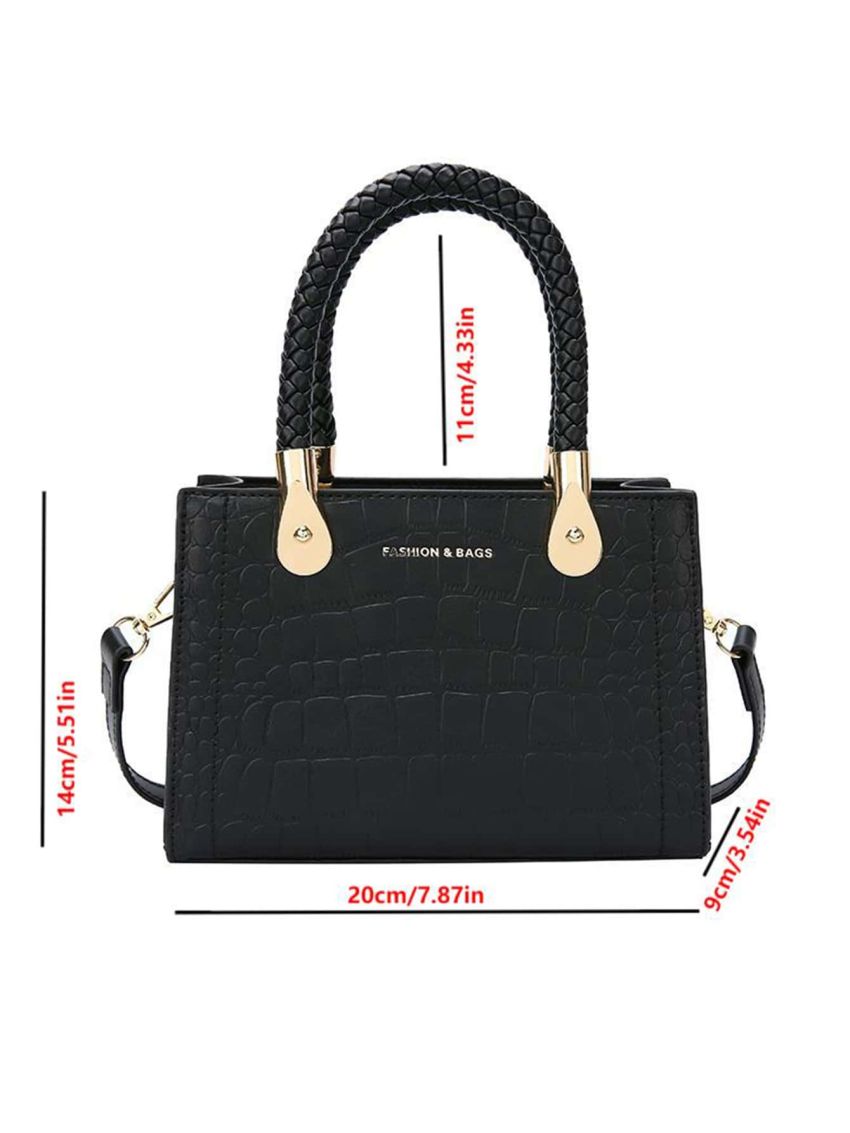 Mini Crocodile Embossed Letter Graphic Square Bag