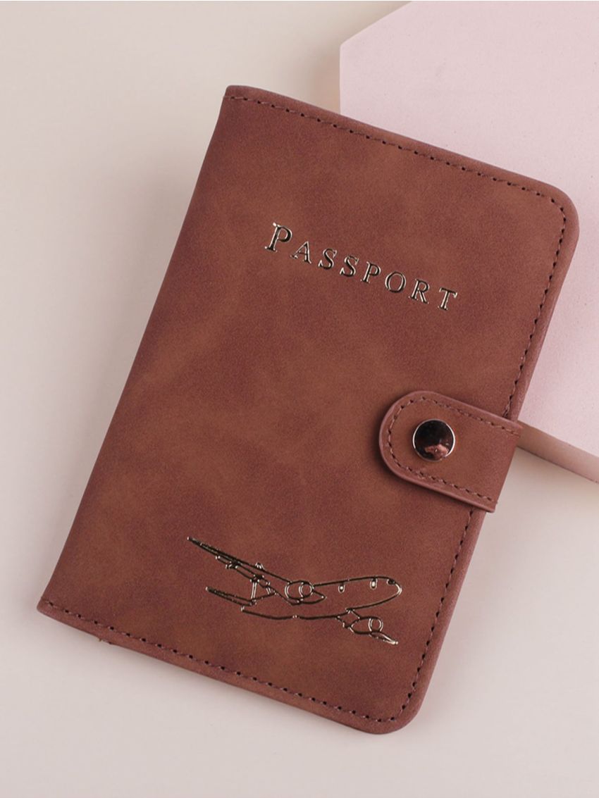 Letter Graphic Snap Button Passport Case