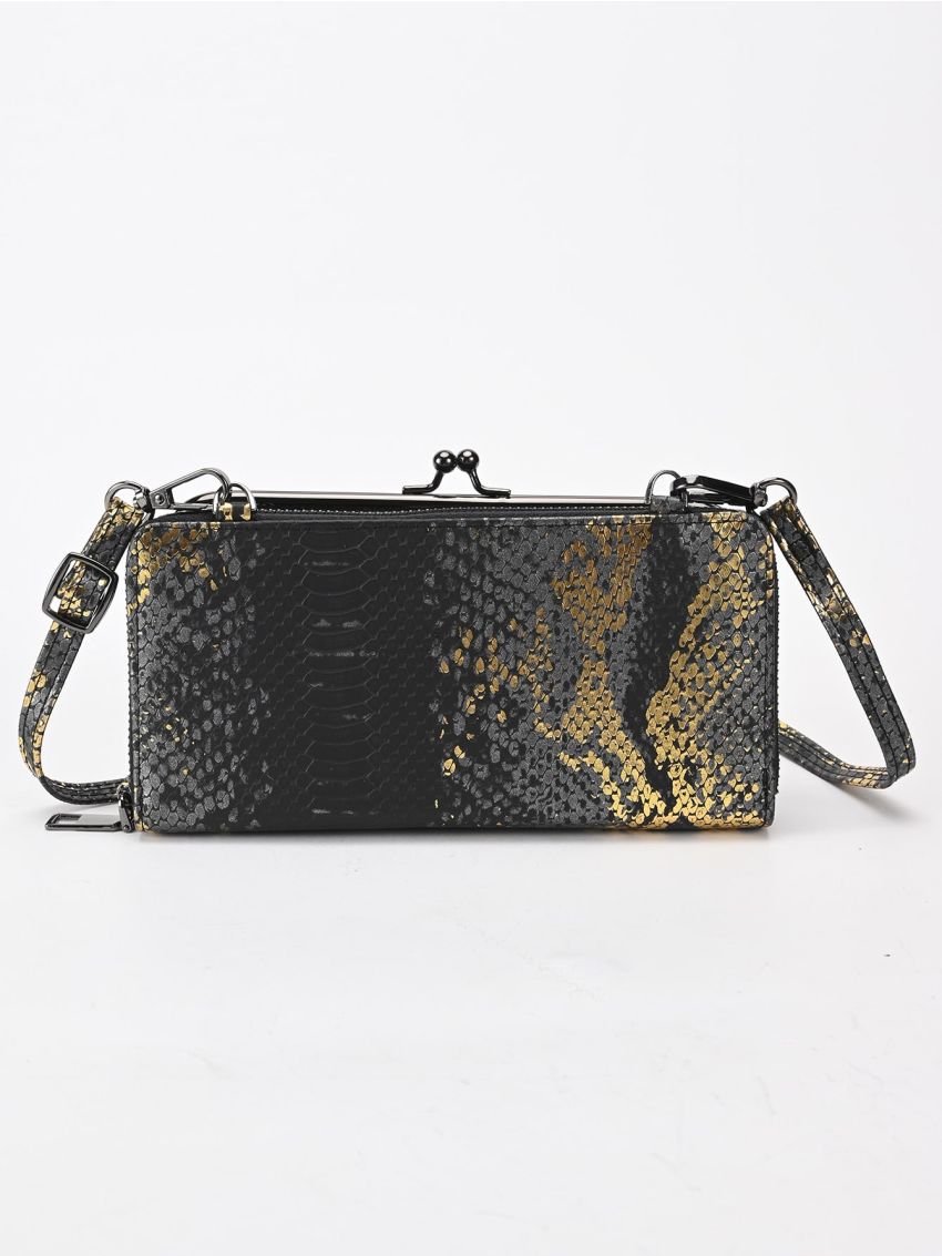 Snakeskin Embossed Kiss Lock Phone Wallet