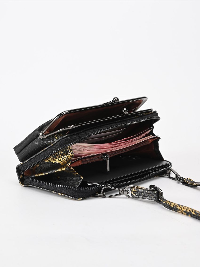 Snakeskin Embossed Kiss Lock Phone Wallet