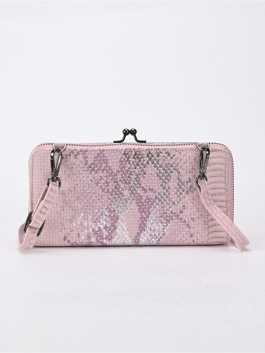 Snakeskin Embossed Kiss Lock Phone Wallet