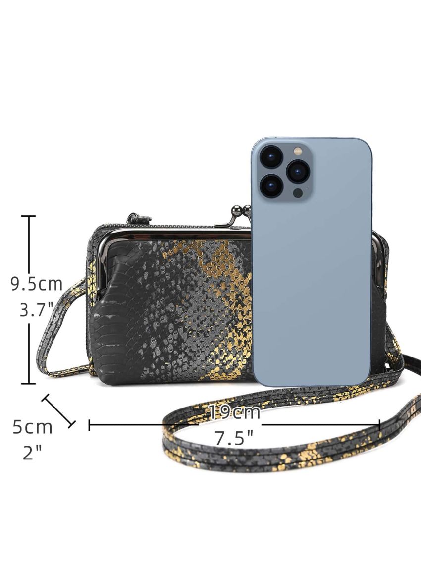 Snakeskin Embossed Kiss Lock Phone Wallet