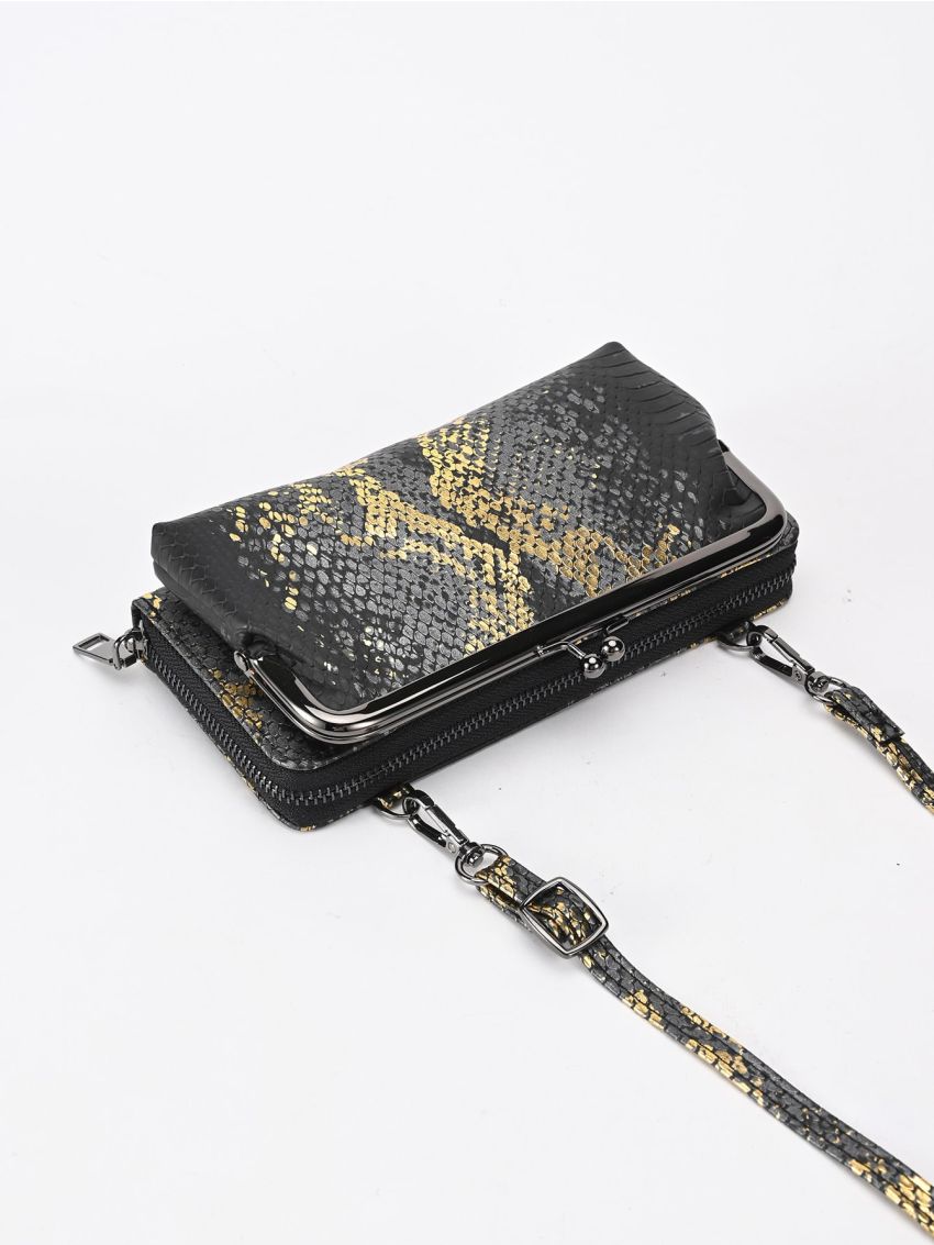 Snakeskin Embossed Kiss Lock Phone Wallet