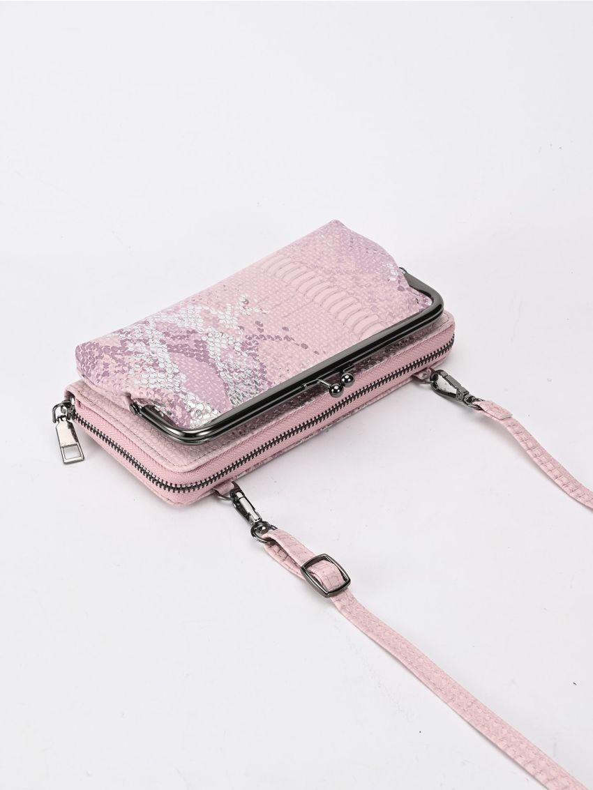 Snakeskin Embossed Kiss Lock Phone Wallet