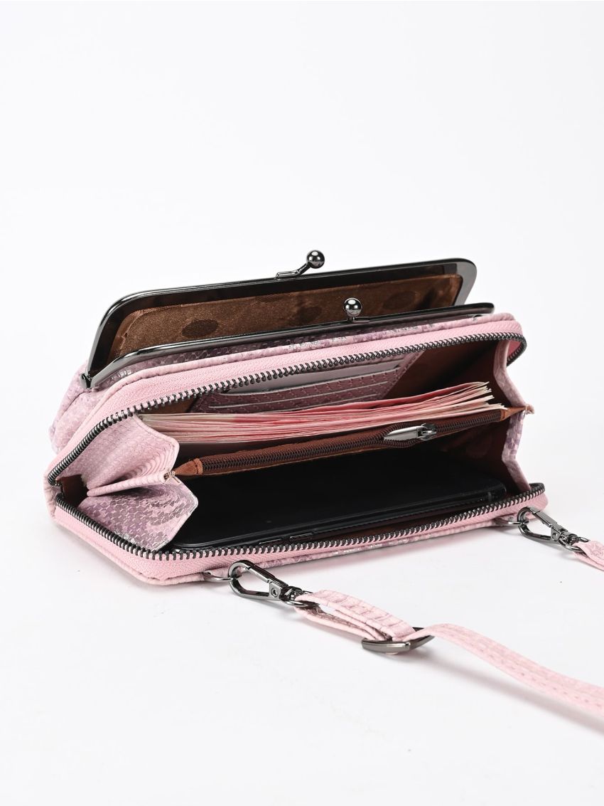 Snakeskin Embossed Kiss Lock Phone Wallet