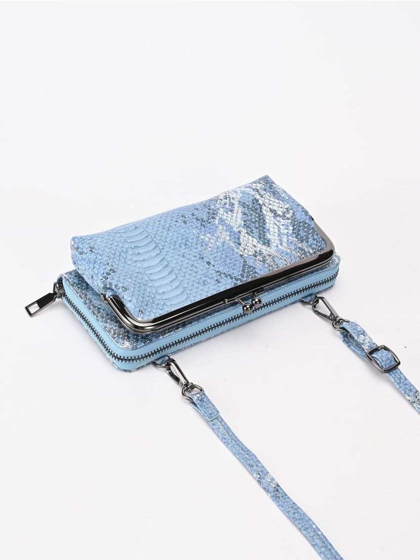 Snakeskin Embossed Kiss Lock Phone Wallet