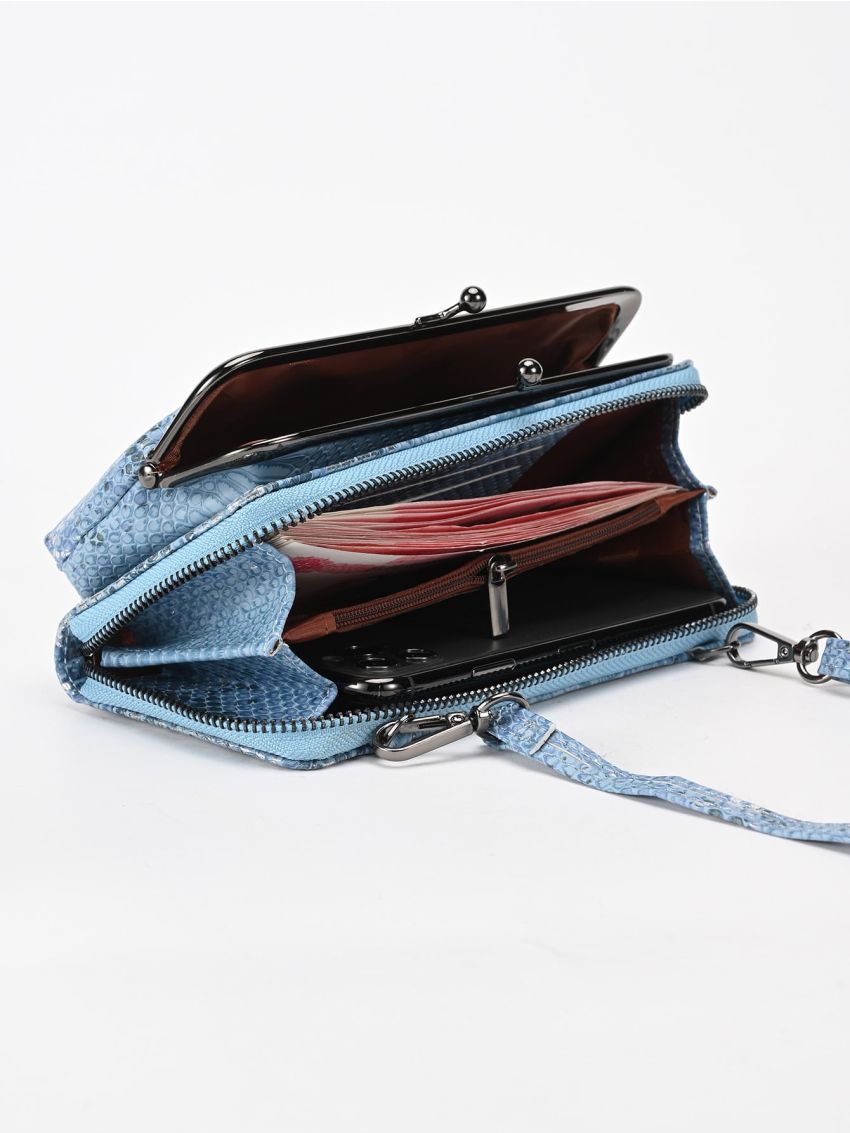 Snakeskin Embossed Kiss Lock Phone Wallet