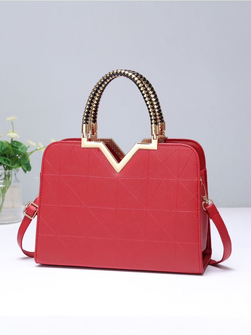 Metal Decor Square Bag With Bag Charm, Mothers Day Gift For Mom