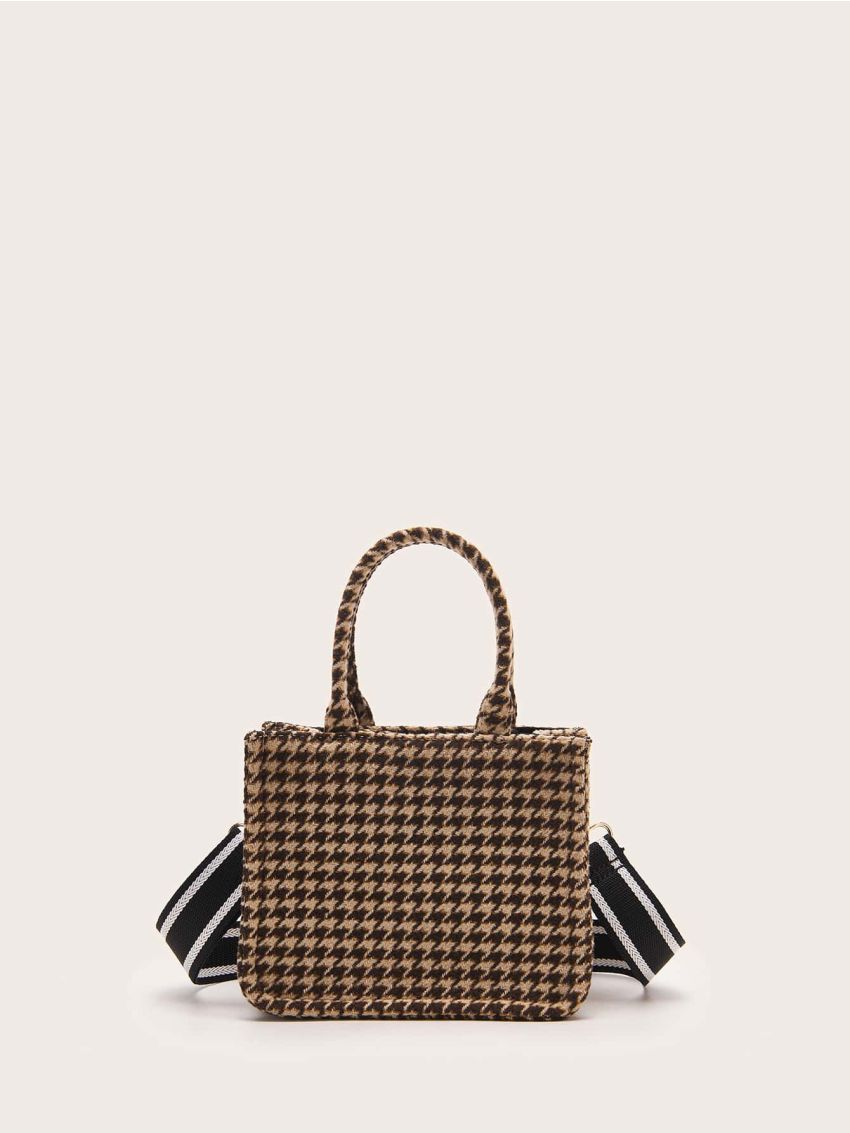 Mini Houndstooth Pattern Satchel Bag