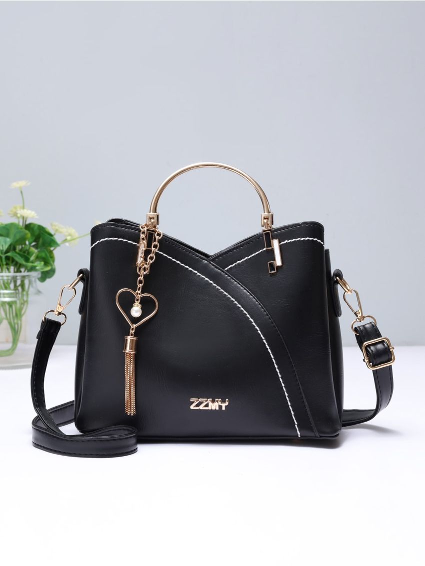 Color Block Satchel Bag, Trendy Metal Tassel Decor Crossbody Bag, Women's Top Ring Purse (9.1 X 7.5 X 4.5) Inch, Mothers Day Gift For Mom