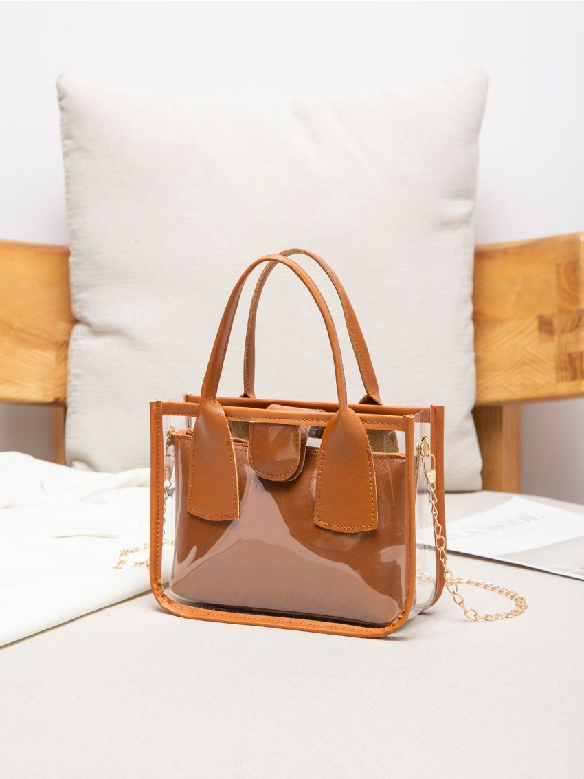Mini Chain Transparent Square Bag With Inner Pouch