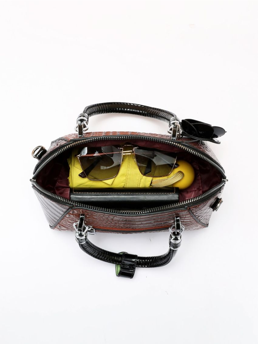 Crocodile Pattern Handbag, Women's Pu Crossbody Bag, Small Satchel Purse With Rose Pendant, Mothers Day Gift For Mom