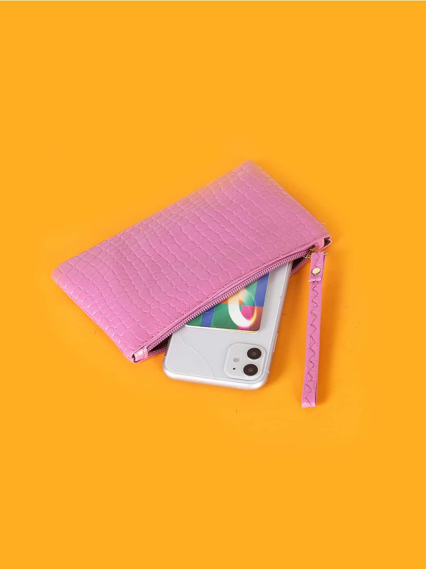 Neon Pink Crocodile Embossed Coin Purse